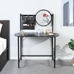Homy Casa Looney 43.3” Oval shape Vanity with Round Mirror, Marble top finish
