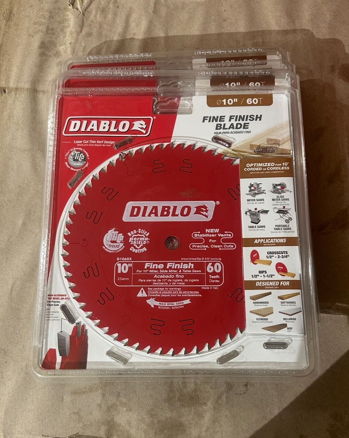 DIABLO 10in. x 60-Tooth Fine Finish Saw Blade for https://offerup.com/redirect/?o=V29vZC50b29scw==,battery