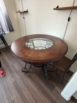 Round Wood and Glass Dining Table