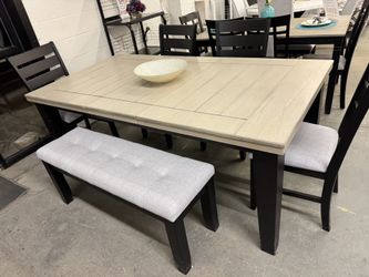 Six Piece Dining Set:  Table,  4 Chairs & Bench