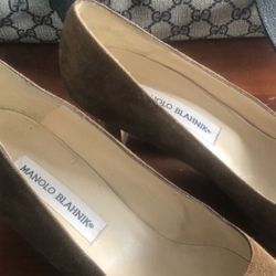 Manila Blahnik Suede Tan Heels Size 8