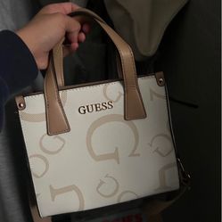 Guess White And Tan Satchel Bag