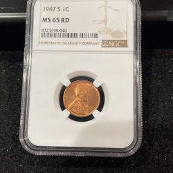 1947 S Gem Uncirculated Lincoln Wheat Penny Graded At MS 65 RD A1