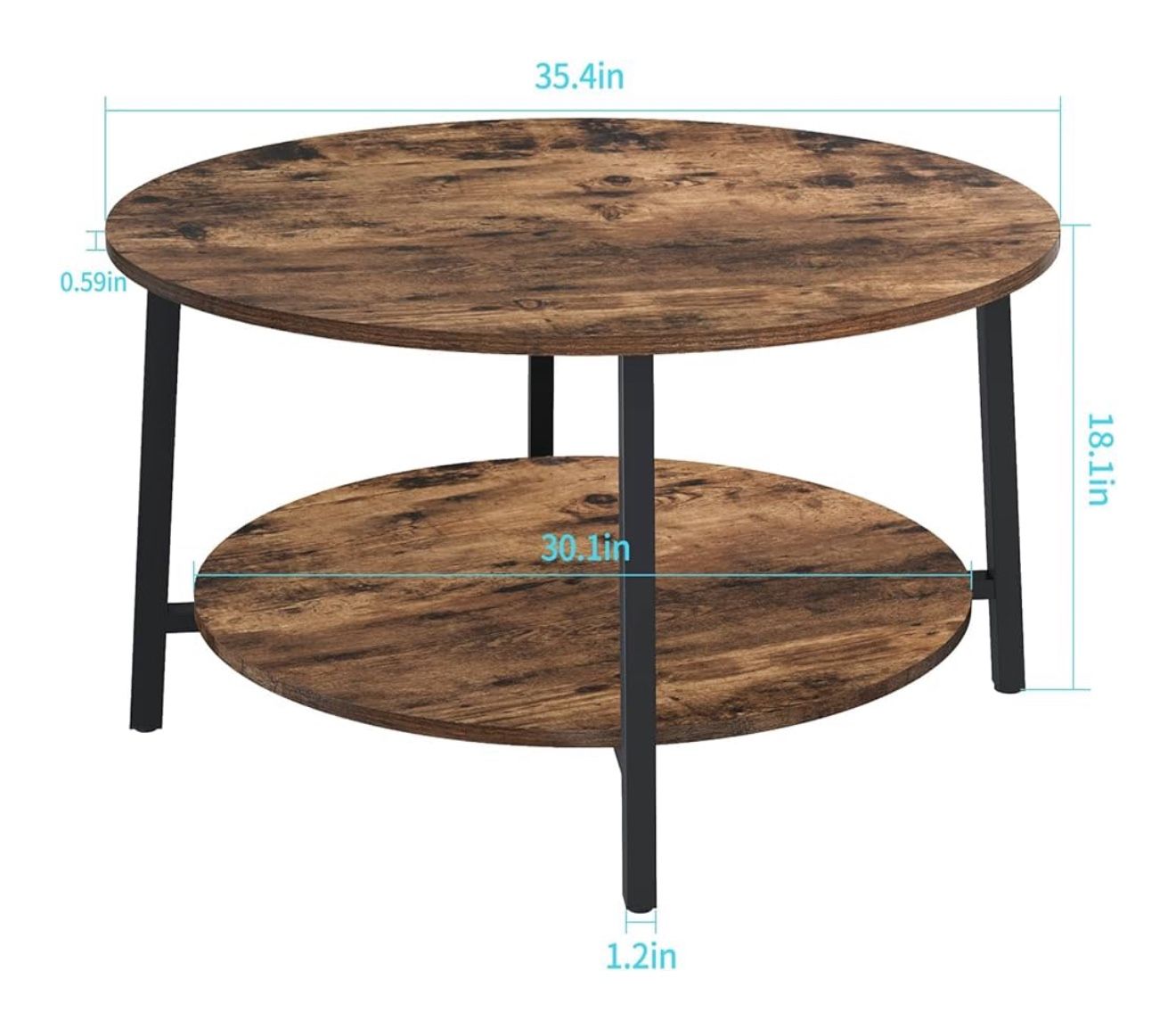 2-Tier Rustic Coffee Table - 35.43” Round, 220 lbs Capacity