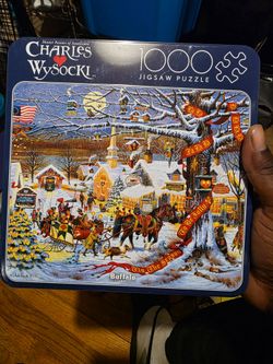 New Charles Wysocki Small Town Christmas 1000 Puzzle New Buffalo Collectible Tin Set