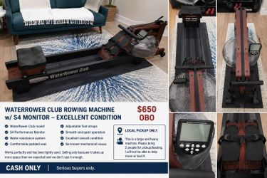 WaterRower Club w/ S4 Monitor - Excellent Condition - $650 OBO