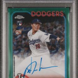 2024 TOPPS CHROME L/E YOSHINOBU YAMAMOTO AUTOGRAPHED-GREEN  REFRACTOR #RCAYY GEM MT10