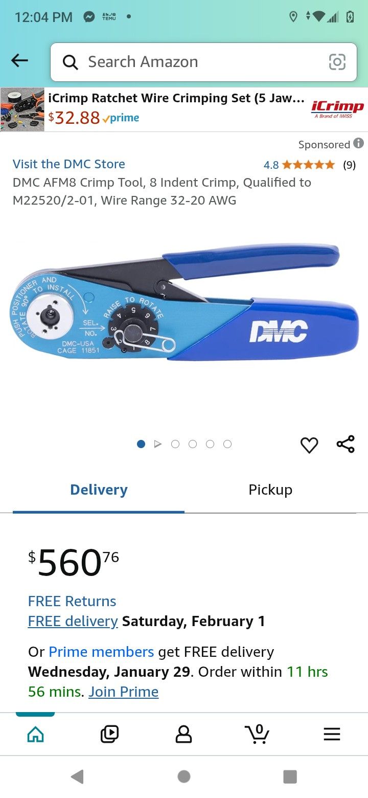 DMC AFM8 Crimp Tool - 8 Indent Crimper For 32-20 AWG Wire Meets M22520/2-01