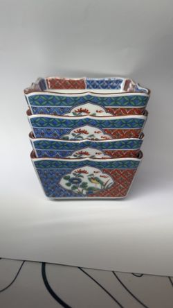 Andrea by Sadek Imari Style Porcelain Bowls Set of 4 Japan Birds Floral