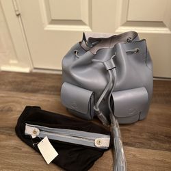 Blue Leather Backpack with Drawstring Closure