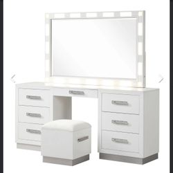 NEW COCO VANITY SET WITH MIRROR AND STOOL ! LED MIRROR ! MINAS HOME FURNITURE 