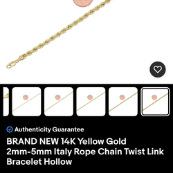 9.5 in  5mm gold rope bracelet (hollow )