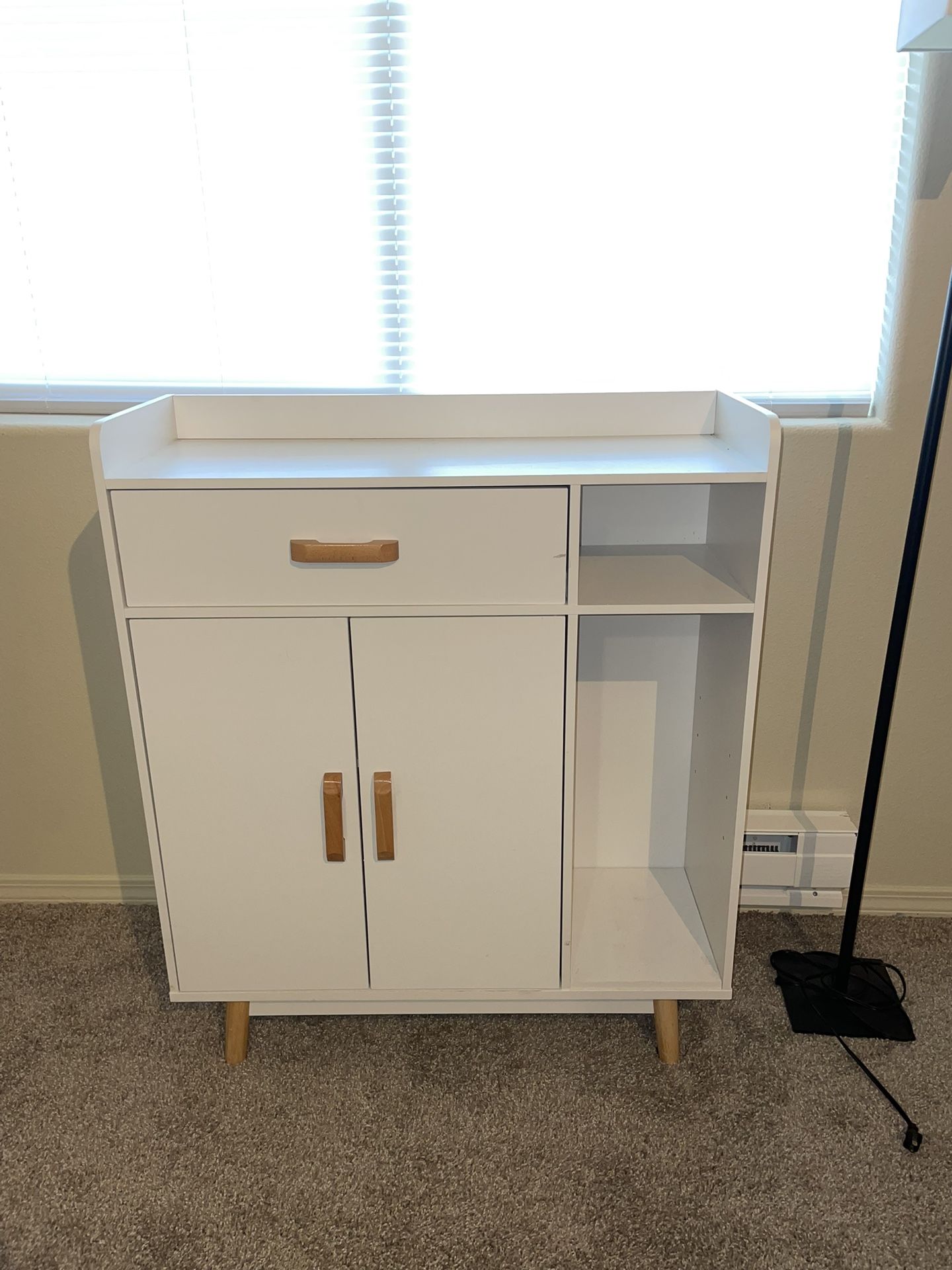 White Cabinet With Shelves And Drawer