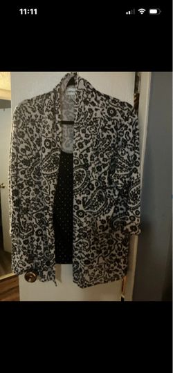 Black and White Paisley Open Front Cardigan