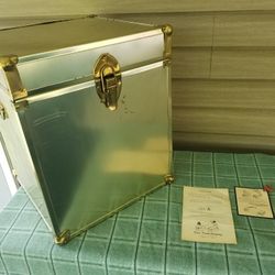 Brass Cube Chest  Plywood Trunk - Vintage 60s Deco Trunk Company Rare
