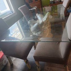 Table Glass With 4 Chairs 