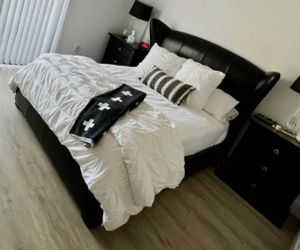 Black Leather Platform Queen Bed Frame