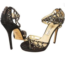 JIMMY CHOO WOMAN SANDALS OPEN TOE ANKLE STRAP CRYSTAL GLASS STONES SIZE 36.5

