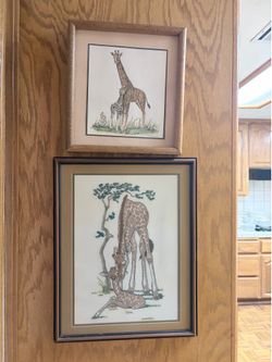Framed Giraffe Wildlife Art Prints – Set of 2