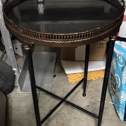 Two Vintage Metal & Glass Accent Tables / Set Heavy Side Tables