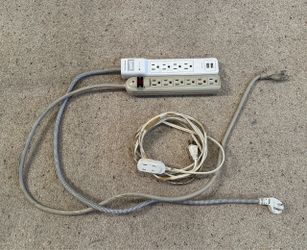 2 surge protectors with USB and one 9 ft extension cord.