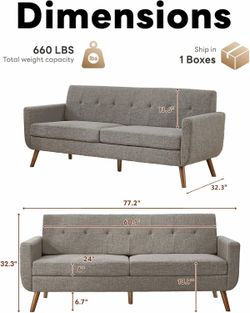 A+B 77.2" W Linen Sofa Couch, Mid Century Modern Decor Loveseat Couches for Living Room, Button Tufted Upholstered Small Couch for Bedroom, Solid, and