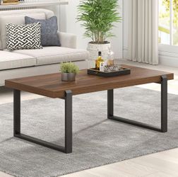 Rustic Modern Coffee Table – Walnut Wood & Black Metal Frame