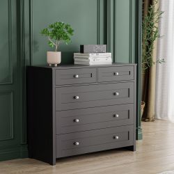 Dresser for Bedroom with 5 Drawers, Black Chest of Drawers, Storage Drawer Organizer for Closet, Nursey, Living Room