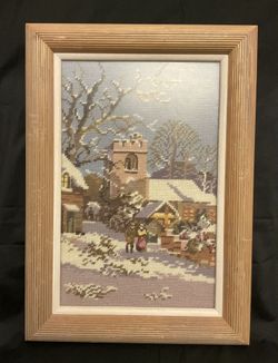 Vintage- Snow Town Needlepoint Handmade 