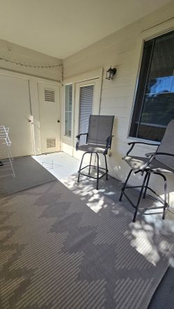 Twin Outdoor Swivel Bar Stools with Area Rug – Perfect Patio Set! $80 OBO