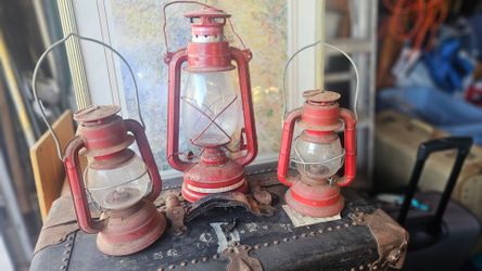 Set of 3 Vintage Red Oil Kerosene Lanterns