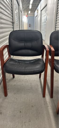 Black Leather Office Guest Chair with Wood Frame