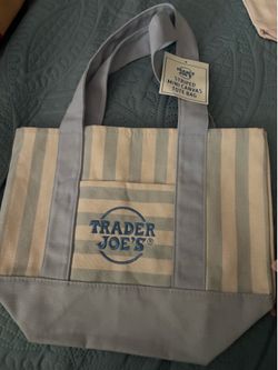 Blue Trader Joe’s Striped Mini  Canvas Tote Bag