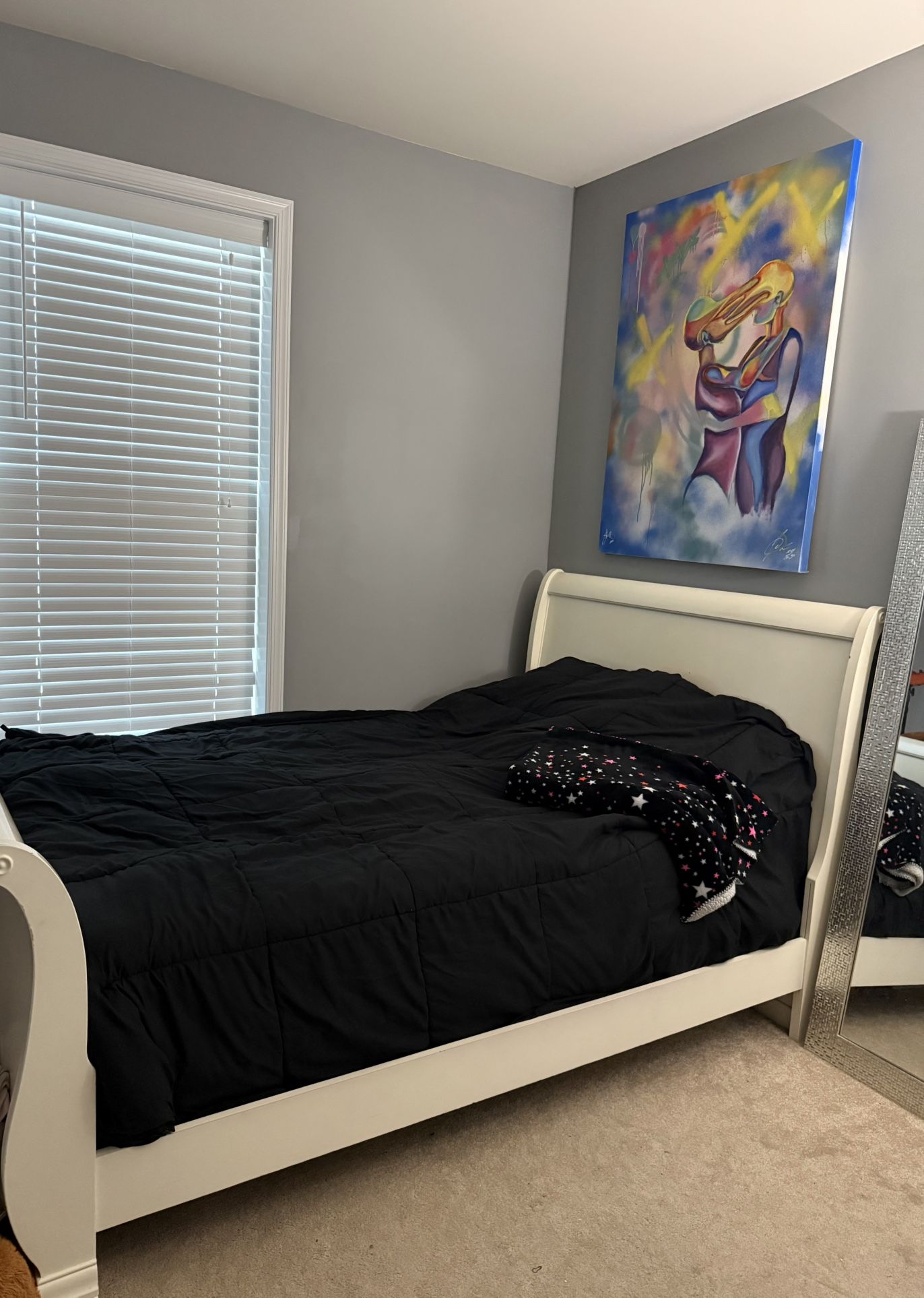 Sleigh Bed Frame – Elegant White Finish (Full Size)