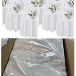 12- Pack White Round Tablecloths - 120 Inches in Diameter - Stain Resistant and Washable Table Clothes, Polyester Fabric Table Covers for Wedding, Par