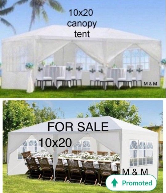 10 ft. x 20 ft. White Steel Frame Canopy Tent with Sidewalls and Stakes Outdoor Event Shelter