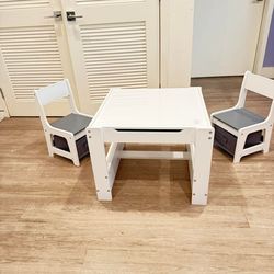 Kids Table and 2 Chairs Set, Storage Space W/Storage Drawers, 3 in 1  Activity play D-1