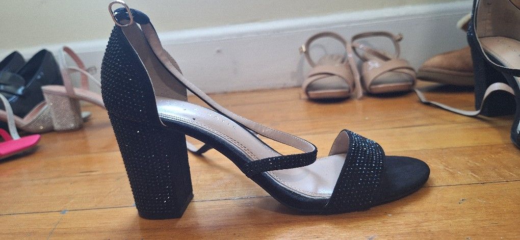 Black Rhinestone Strap Heels