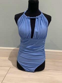 blue one-piece swimsuit