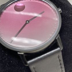 Movado Watch (contact info removed)8 Black Color Band Red  Pink Face Nice Condition Working Perfect.