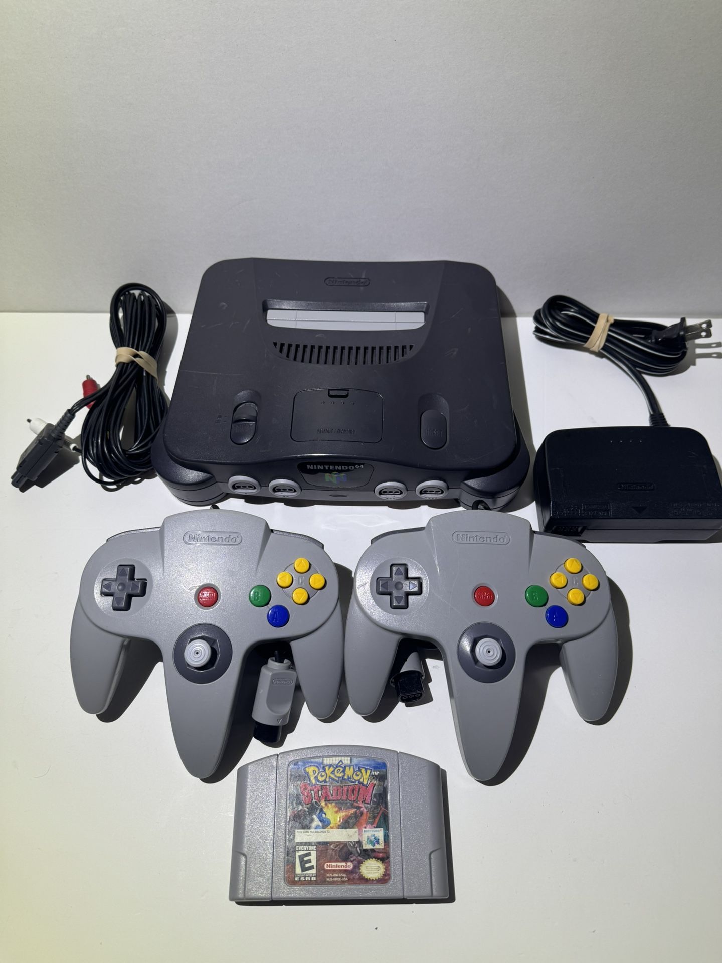 Nintendo 64 N64 Bundle with Cables, 2 Controllers, and Pokemon Stadium