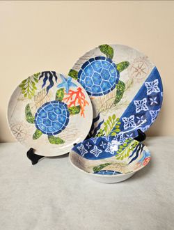 Coastal Sea Turtle Indoor/ Outdoor Dinnerware Service For 5