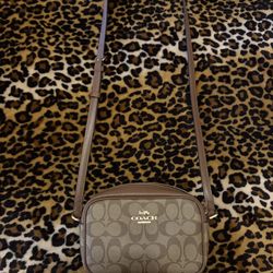 Coach mini Jamie camera purse, brown tan gold, signature canvas  (Read description!)