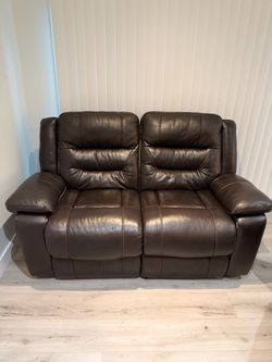 Dark Brown Leather Reclining Loveseat