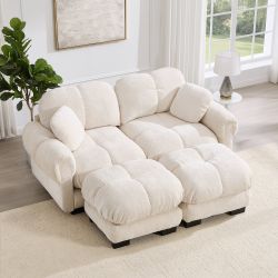 Fairmont 76" Quilted Chenille Cloud Modular Sofa with 2 Movable Ottomans