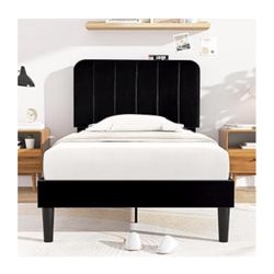 Twin size black velvet bed and mattress