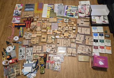HUGE lot of Rubber Stamps(200+), Scissors, Ink Pads, Gelly Roll Pens, Crafts