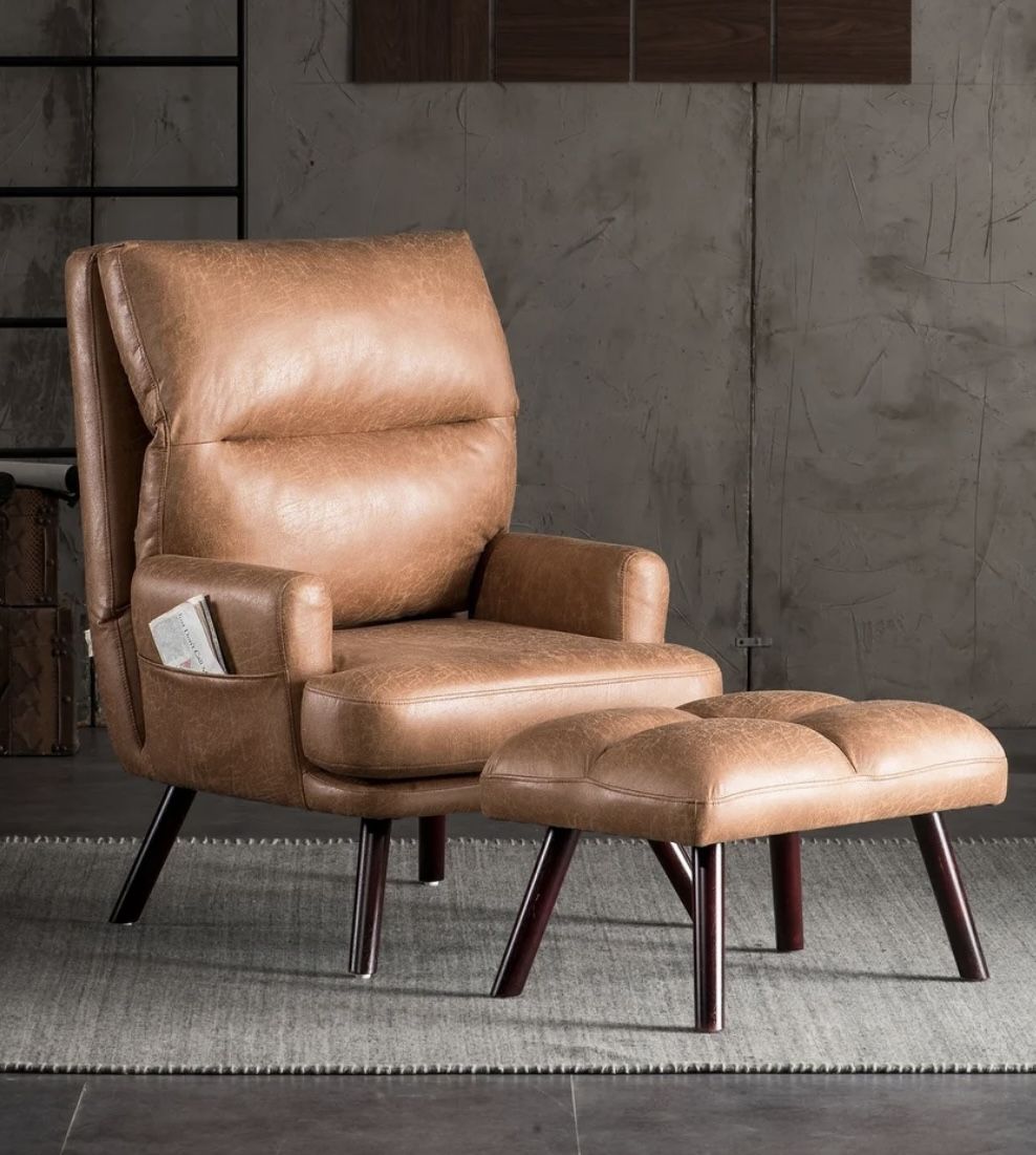 MB600A OVIOS Wood Recliner Chair with Ottoman - Camel Faux Suede