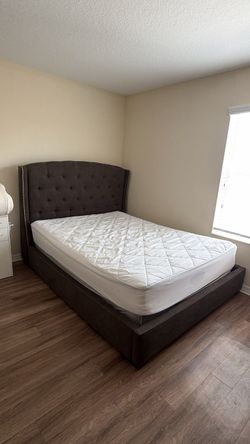 Dark Gray Tufted Upholstered Bed Frame