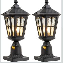GYDZ Dusk to Dawn Post Light Outdoor 2 Pack, 17''H Outdoor Lamp Post Light with Pier Mount Adapter,Waterproof IP65 Classic Die Cast Aluminum with Wate
